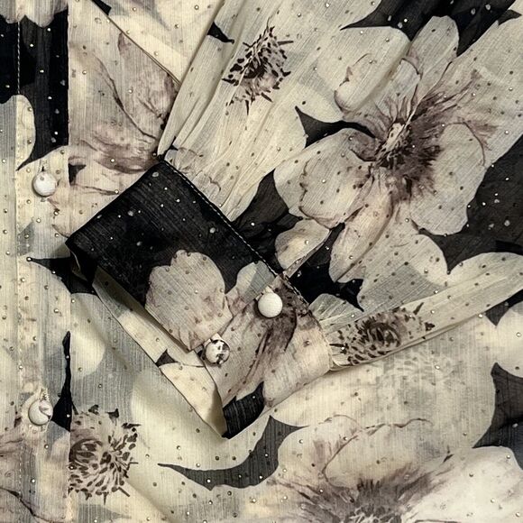 PAIGE Floral Sheer Tie Neck Blouse Women’s L Multi Romantic Swiss Dot - Picture 10 of 15